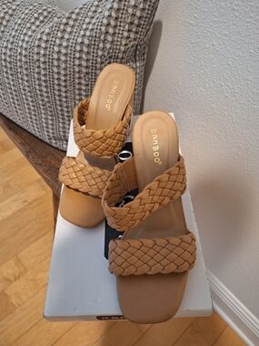BAMBOO Braided Double-Strap Slide Sandals - Camel/Tan